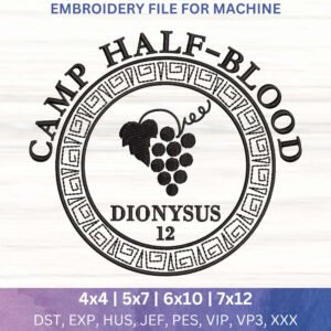 Cabin 12 Dionysus Embroidery Design