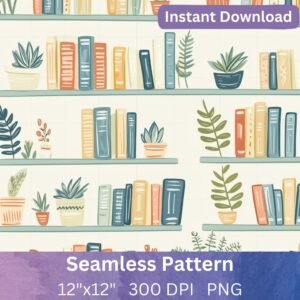 Bookshelf Plant Seamless Pattern