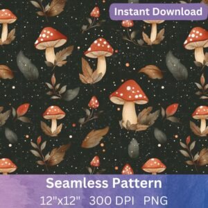 Dark Forest Mushroom Seamless Pattern