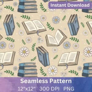 Cottagecore Book Daisy Seamless Pattern